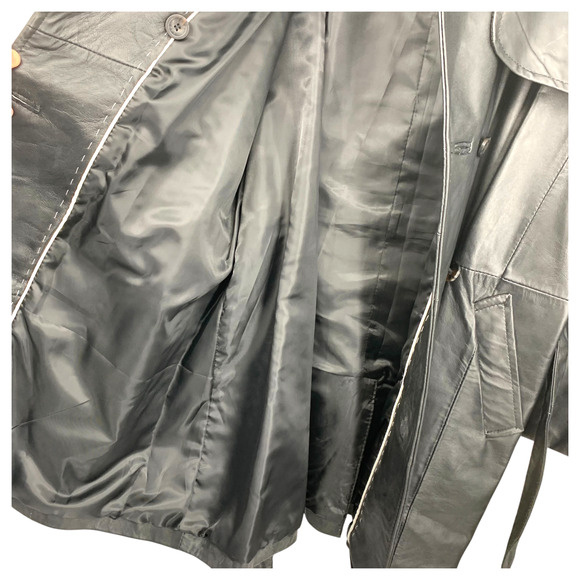 Izod Black Leather Short Trenchcoat Plus Sz 2X Belted Double Breasted Pockets - Picture 4 of 8